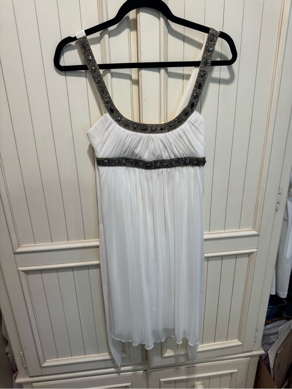 City Studio White Dress with Metallic Beaded Trim